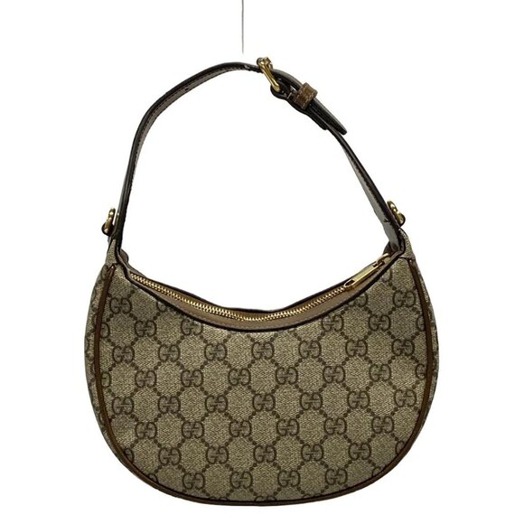 Auth GUCCI GG Half Moon Shape Mini Bag 726843 Beige Dark Brown PVC Leather - Picture 2 of 16